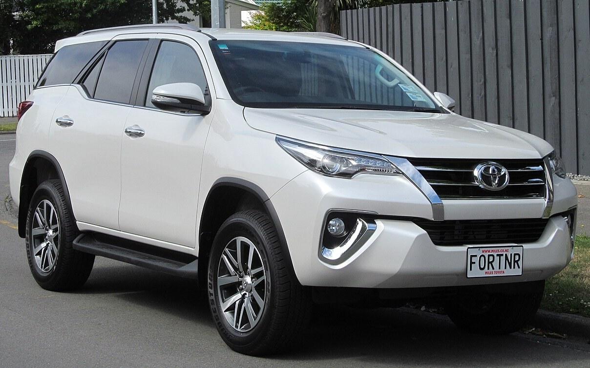 White Toyota Fortuner SUV, three-quarter front view
